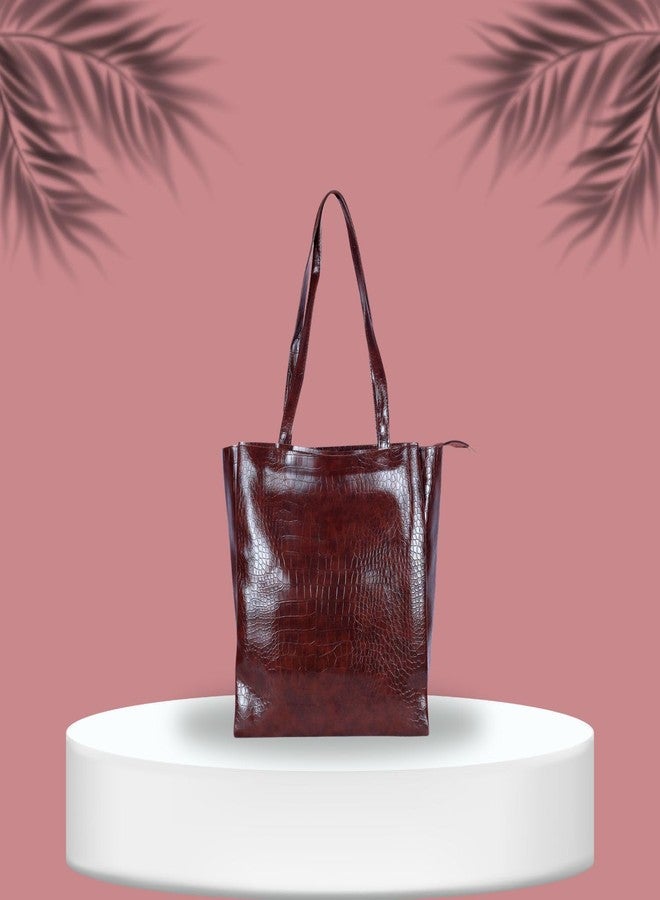 Dcozi Stylish and Fashionable PU Leather Brown Handbag For Women & Girls - TB02_Brwn (Shoulder & Tote Bag) - Image 2